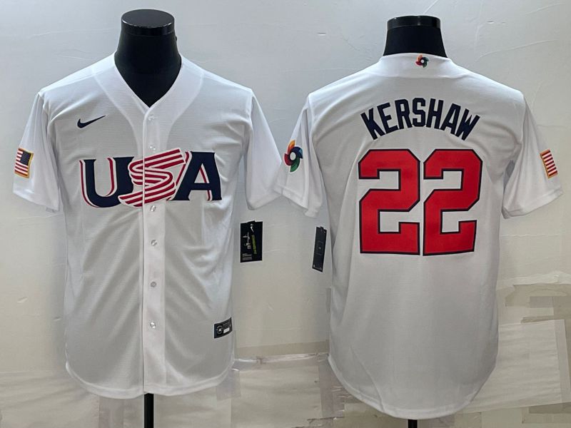 Men 2023 World Cub USA #22 Kershaw White Nike MLB Jersey10->more jerseys->MLB Jersey